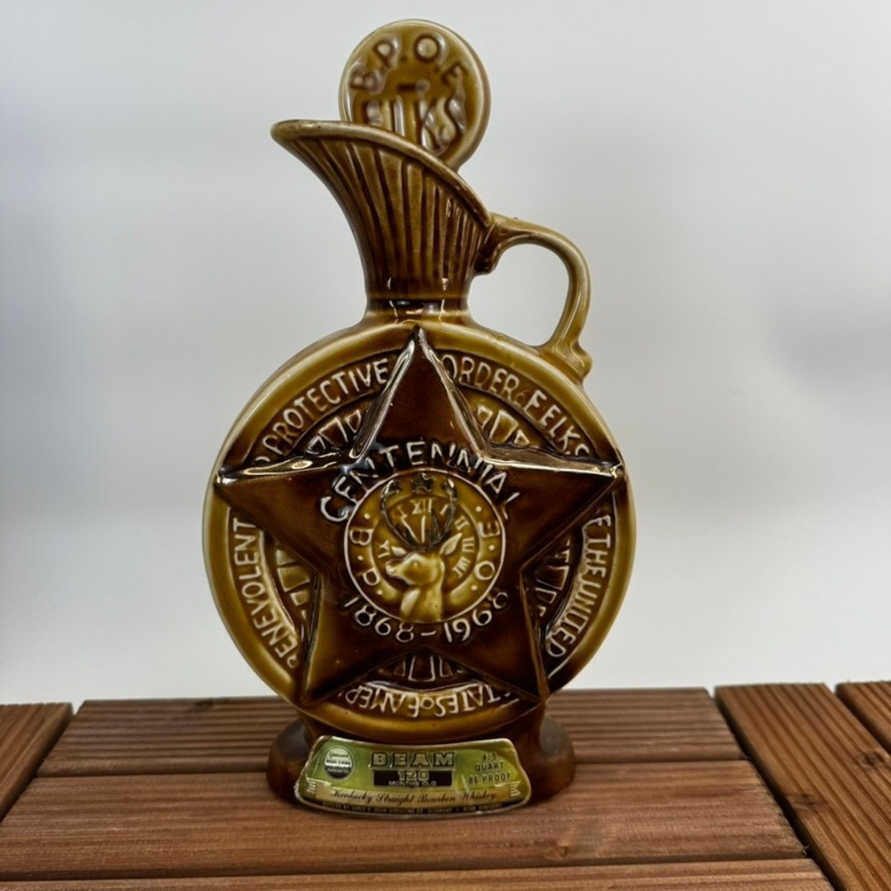 Vtg Beam 120 Months Old Centennial BPOE Elks Commemorative Decanter 1968
